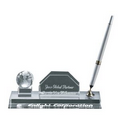 Globe Silver Pen Set with Business Card Holder